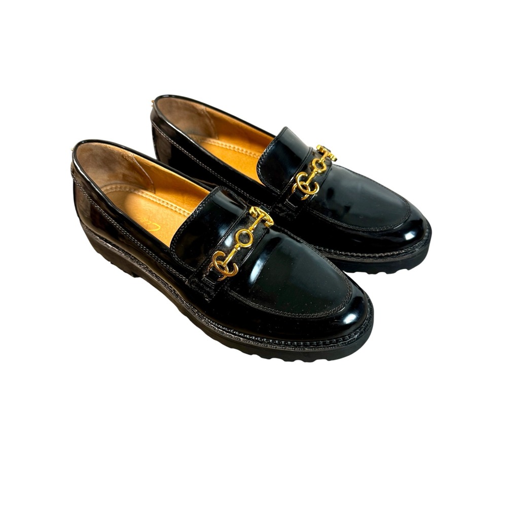Circus NY by Sam Edelman Deana Lug Sole Loafers Black Patent Leather Size 10